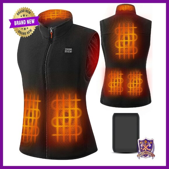 Heated Fleece Vest with Battery Pack 6 Heating Zones 3 Heat Settings